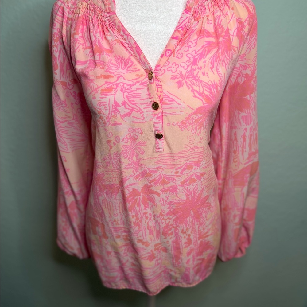 Lilly Pulitzer Women's Pink Long Sleeve Blouse Lightweight, Size Small